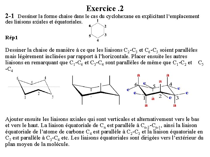 2 -1 Exercice. 2 Dessiner la forme chaise dans le cas du cyclohexane en