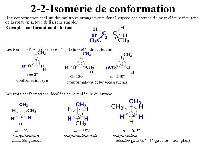 2 -2 -Isomérie de conformation Une conformation est l’un des multiples arrangements dans l’espace