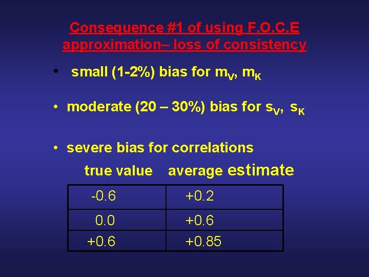 Consequence #1 of using F. O. C. E approximation– loss of consistency • small