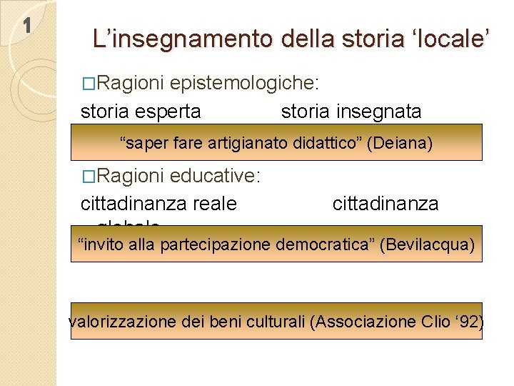 1 L’insegnamento della storia ‘locale’ �Ragioni epistemologiche: storia esperta storia insegnata “saper fare artigianato