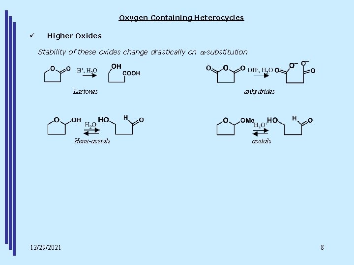 Oxygen Containing Heterocycles ü Higher Oxides Stability of these oxides change drastically on a-substitution