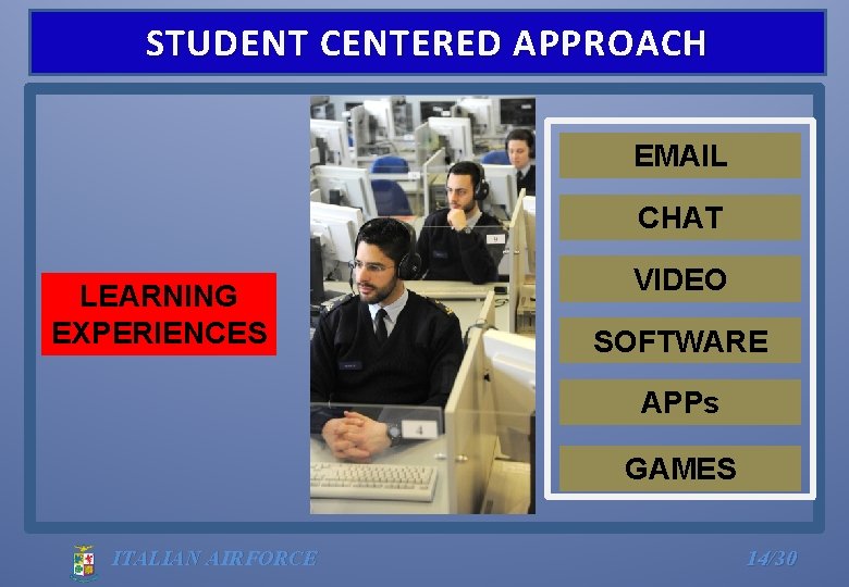STUDENT CENTERED APPROACH EMAIL CHAT LEARNING EXPERIENCES VIDEO SOFTWARE APPs GAMES ITALIAN AIRFORCE 14/30