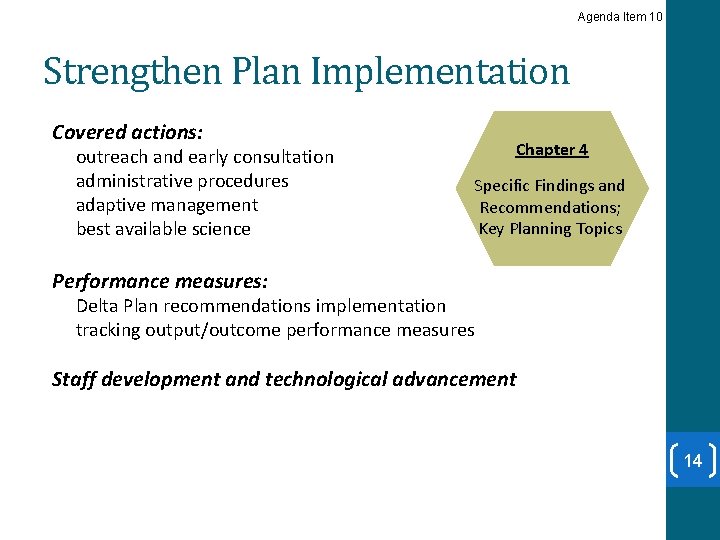 Agenda Item 10 Strengthen Plan Implementation Covered actions: outreach and early consultation administrative procedures