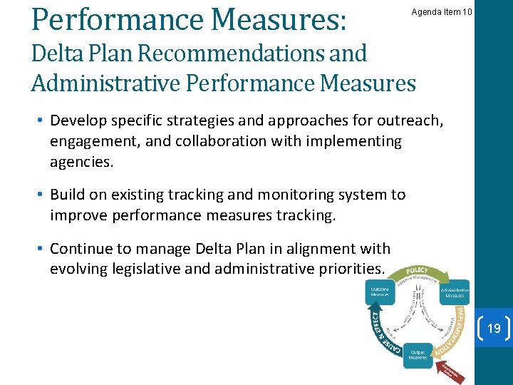 Performance Measures: Agenda Item 10 Delta Plan Recommendations and Administrative Performance Measures • Develop