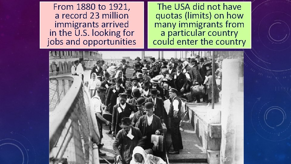 From 1880 to 1921, a record 23 million immigrants arrived in the U. S.