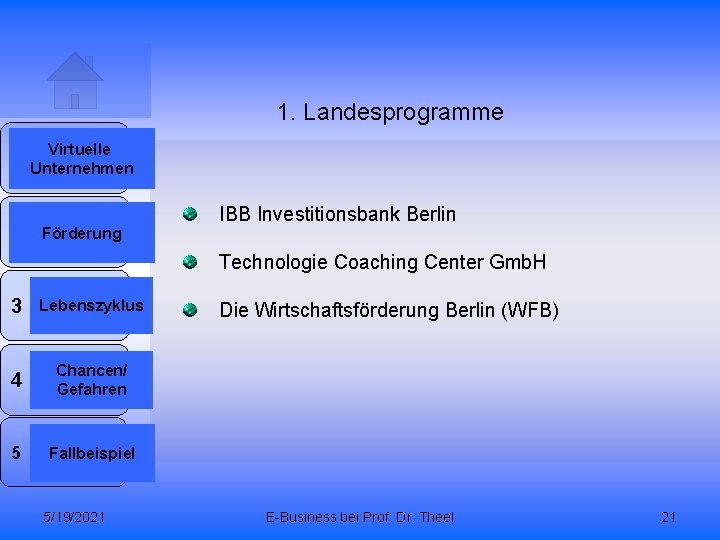 1. Landesprogramme 1 2 Virtuelle Unternehmen Förderung IBB Investitionsbank Berlin Technologie Coaching Center Gmb.