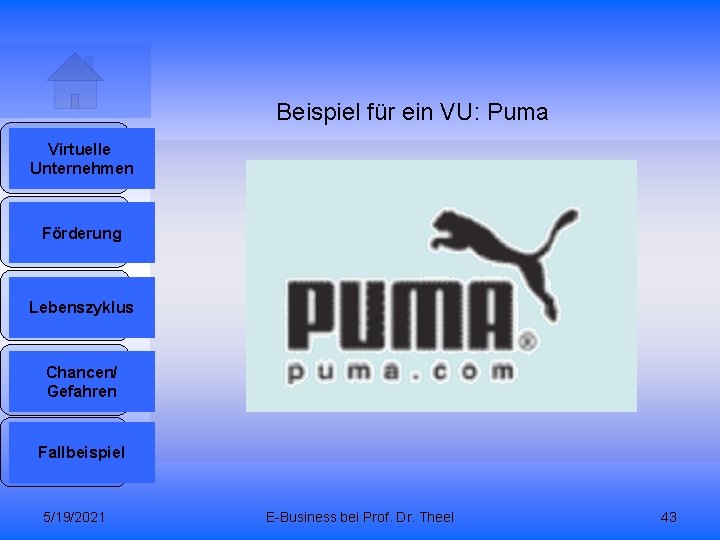 Beispiel für ein VU: Puma 1 Virtuelle Unternehmen 2 Förderung 3 Lebenszyklus 4 Chancen/