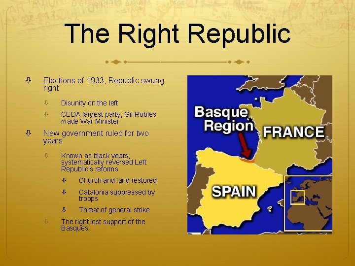 The Right Republic Elections of 1933, Republic swung right Disunity on the left CEDA