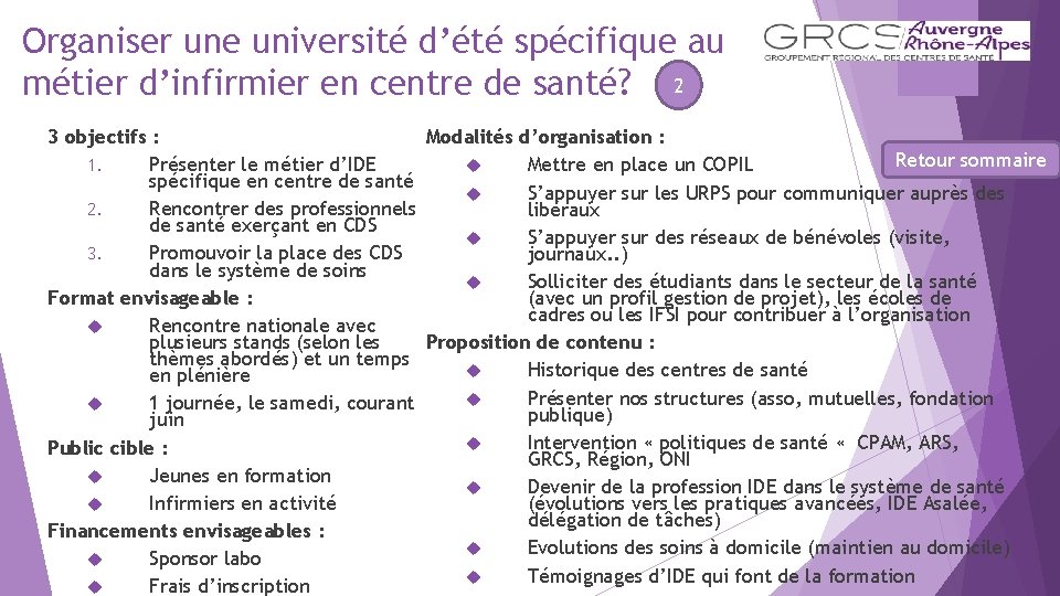 Organiser une université d’été spécifique au métier d’infirmier en centre de santé? 2 3