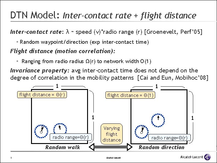 DTN Model: Inter-contact rate + flight distance Inter-contact rate: λ ~ speed (v)*radio range