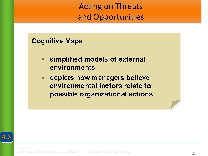 Acting on Threats and Opportunities Cognitive Maps § simplified models of external environments §