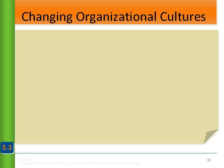 Changing Organizational Cultures • Behavioral addition – is the process of having managers and