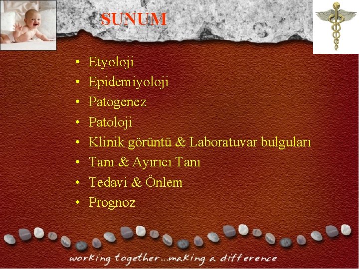 SUNUM • • Etyoloji Epidemiyoloji Patogenez Patoloji Klinik görüntü & Laboratuvar bulguları Tanı & SUNUM • • Etyoloji Epidemiyoloji Patogenez Patoloji Klinik görüntü & Laboratuvar bulguları Tanı &