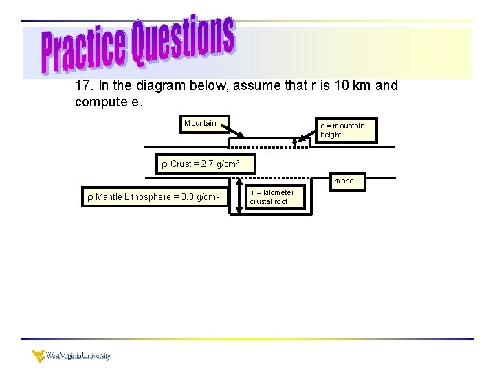 17. In the diagram below, assume that r is 10 km and compute e.