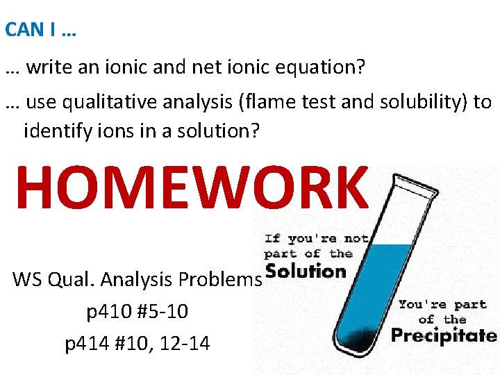 CAN I … … write an ionic and net ionic equation? … use qualitative