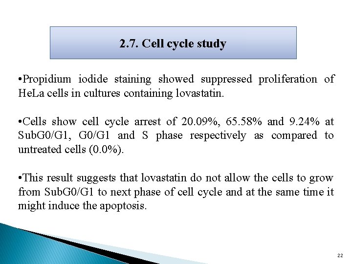 2. 7. Cell cycle study • Propidium iodide staining showed suppressed proliferation of He.