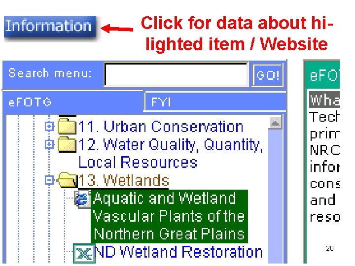 Click for data about hilighted item / Website 28 