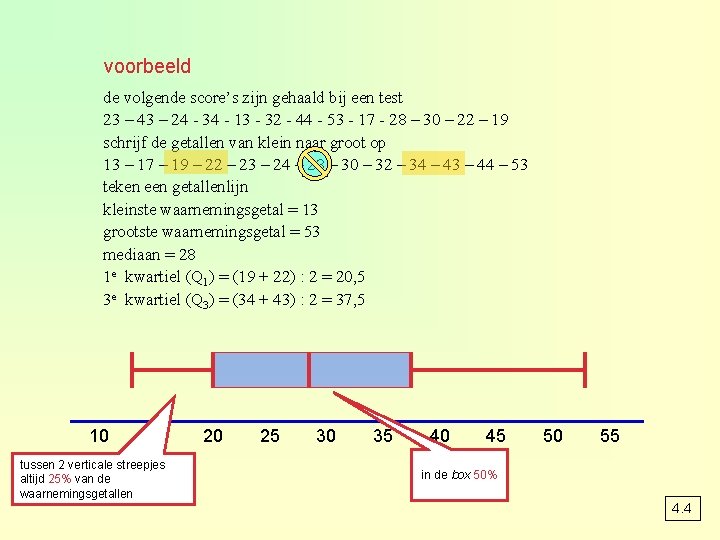 voorbeeld de volgende score’s zijn gehaald bij een test 23 – 43 – 24