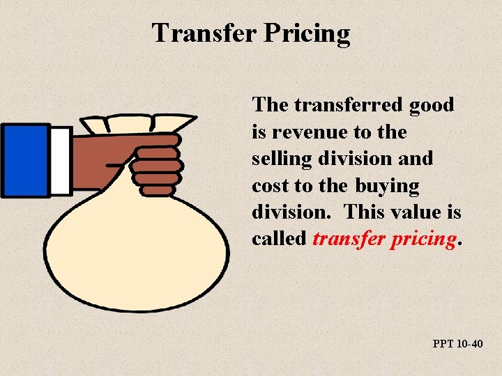 Transfer Pricing The transferred good is revenue to the selling division and cost to