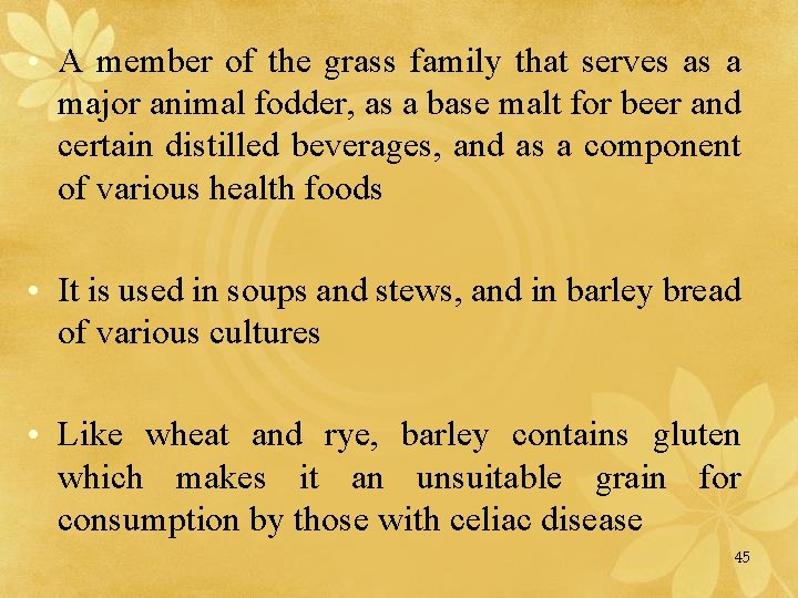  • A member of the grass family that serves as a major animal