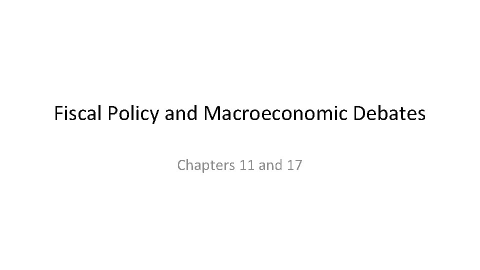 Fiscal Policy and Macroeconomic Debates Chapters 11 and 17 