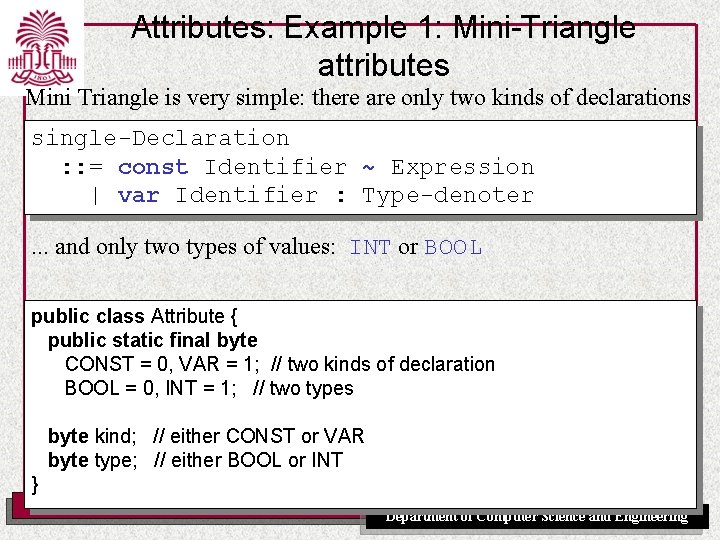 Attributes: Example 1: Mini-Triangle attributes Mini Triangle is very simple: there are only two