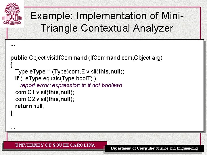Example: Implementation of Mini. Triangle Contextual Analyzer. . . public Object visit. If. Command