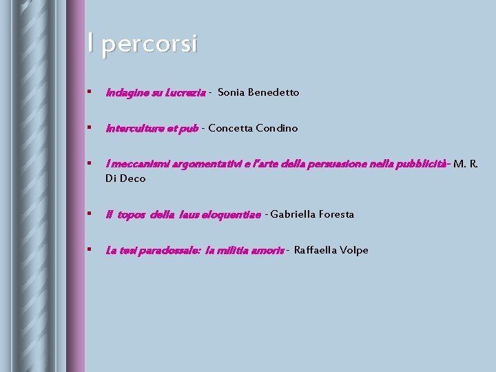 I percorsi § Indagine su Lucrezia - Sonia Benedetto § Interculture et pub -