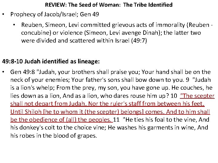 REVIEW: The Seed of Woman: The Tribe Identified • Prophecy of Jacob/Israel; Gen 49