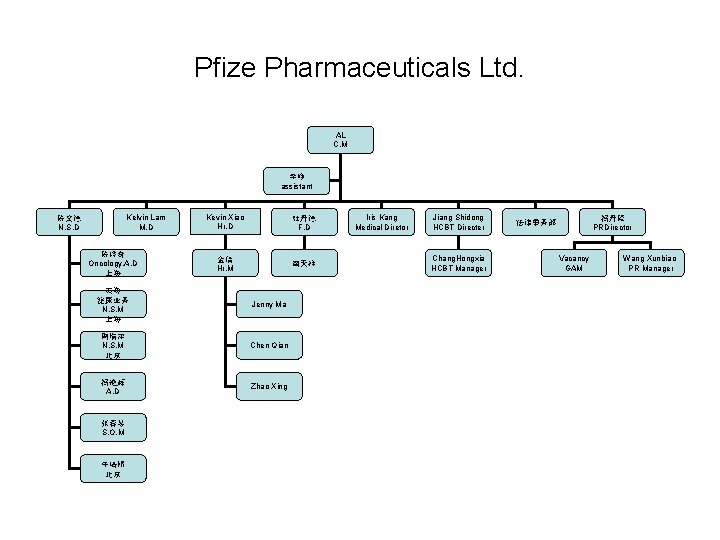 Pfize Pharmaceuticals Ltd. AL C. M 李峥 assistant Kelvin Lam M. D 陈文德 N.