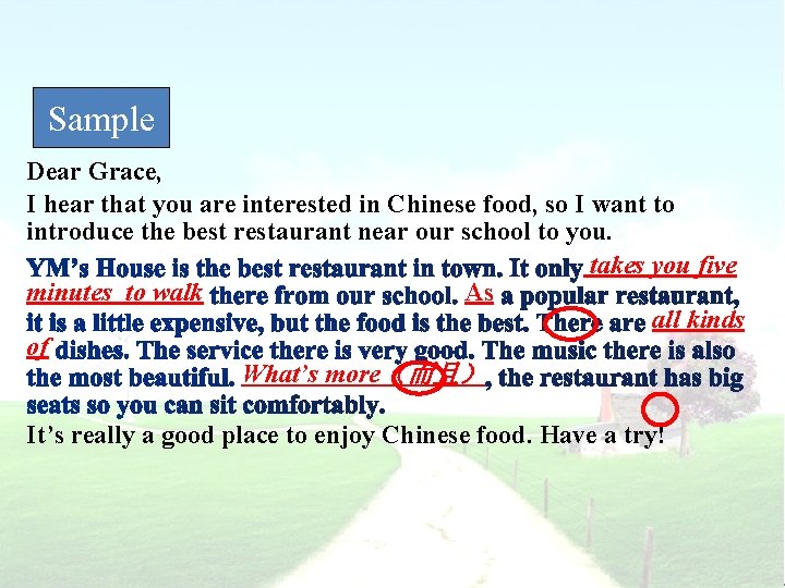 Sample Dear Grace, I hear that you are interested in Chinese food, so I