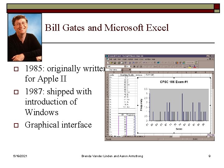 Bill Gates and Microsoft Excel o o o 1985: originally written for Apple II