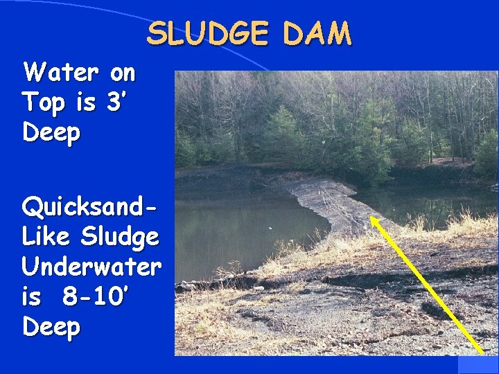 Water on Top is 3’ Deep SLUDGE DAM Quicksand. Like Sludge Underwater is 8