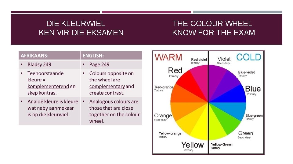 DIE KLEURWIEL KEN VIR DIE EKSAMEN THE COLOUR WHEEL KNOW FOR THE EXAM DIE KLEURWIEL KEN VIR DIE EKSAMEN THE COLOUR WHEEL KNOW FOR THE EXAM