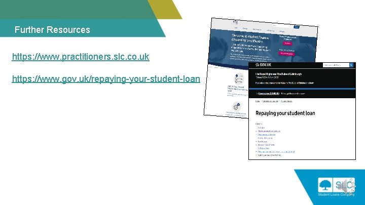 Further Resources https: //www. practitioners. slc. co. uk https: //www. gov. uk/repaying-your-student-loan 