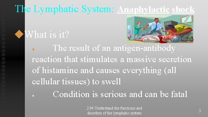 The Lymphatic System: Anaphylactic shock ◆What is it? The result of an antigen-antibody reaction The Lymphatic System: Anaphylactic shock ◆What is it? The result of an antigen-antibody reaction