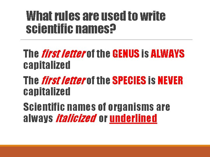 What rules are used to write scientific names? The first letter of the GENUS