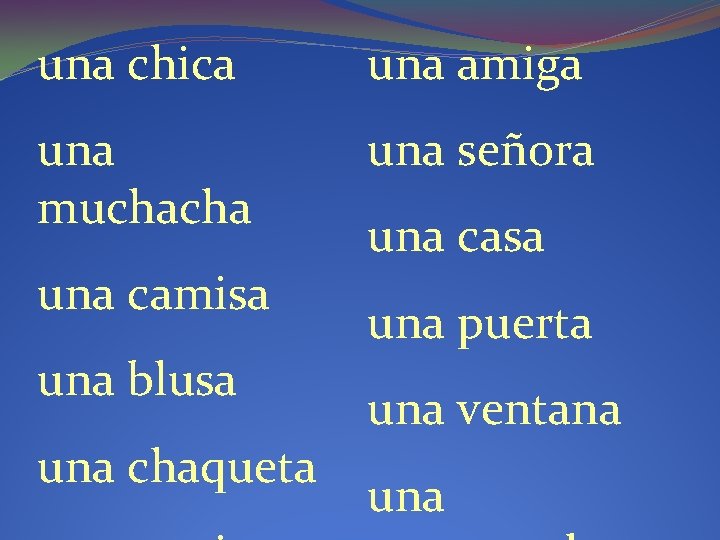 una chica una amiga una muchacha una señora una camisa una blusa una chaqueta