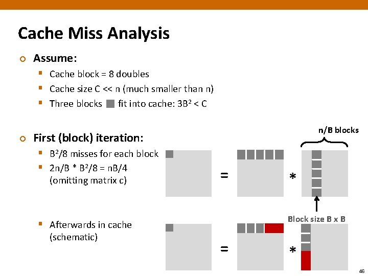 Cache Miss Analysis ¢ Assume: § Cache block = 8 doubles § Cache size