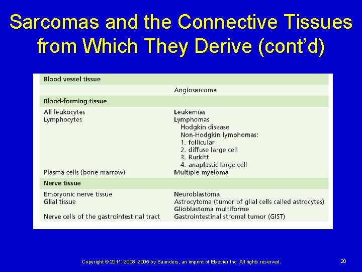 Sarcomas and the Connective Tissues from Which They Derive (cont’d) Copyright © 2011, 2008,