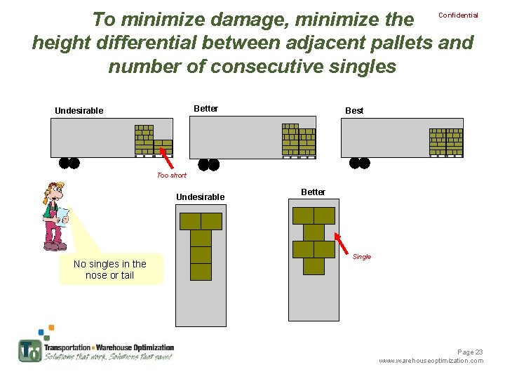 To minimize damage, minimize the height differential between adjacent pallets and number of consecutive