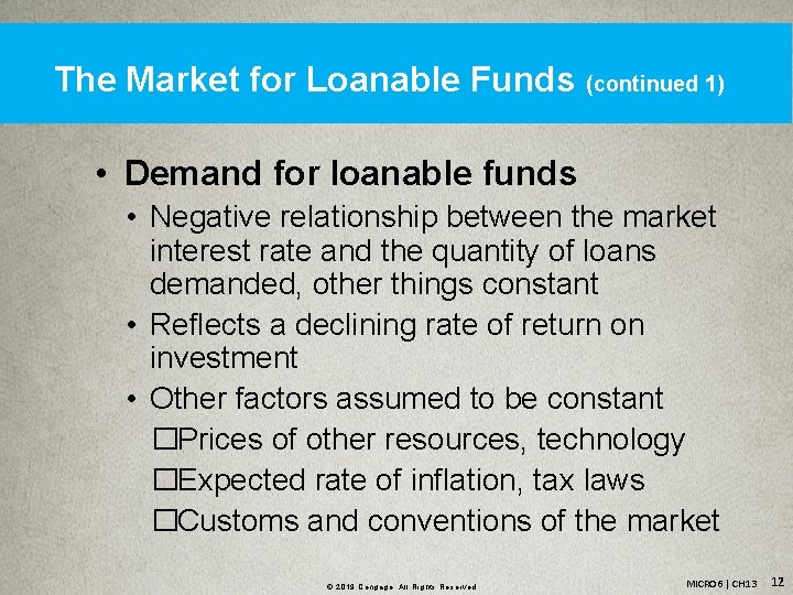 The Market for Loanable Funds (continued 1) • Demand for loanable funds • Negative