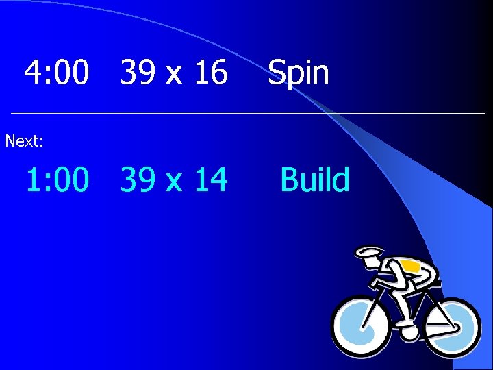 4: 00 39 x 16 Spin Next: 1: 00 39 x 14 Build 