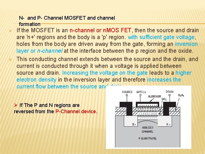 N- and P- Channel MOSFET and channel formation Ø Ø If the MOSFET is