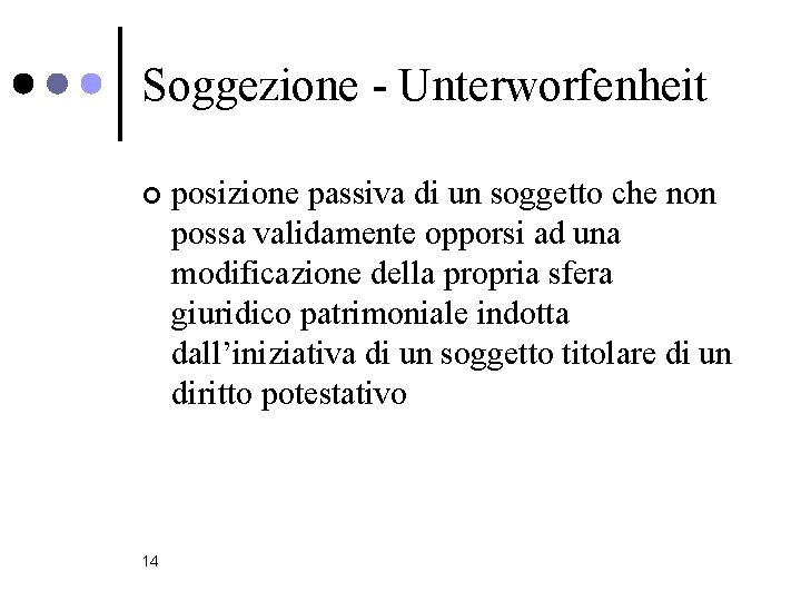 Soggezione - Unterworfenheit ¢ 14 posizione passiva di un soggetto che non possa validamente