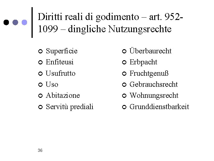 Diritti reali di godimento – art. 9521099 – dingliche Nutzungsrechte ¢ ¢ ¢ 36