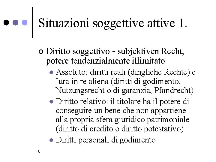 Situazioni soggettive attive 1. ¢ Diritto soggettivo - subjektiven Recht, potere tendenzialmente illimitato Assoluto: