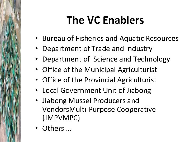 The VC Enablers Bureau of Fisheries and Aquatic Resources Department of Trade and Industry