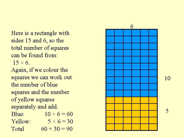 6 Here is a rectangle with sides 15 and 6, so the total number