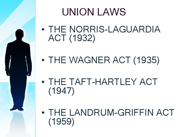 UNION LAWS • THE NORRIS-LAGUARDIA ACT (1932) • THE WAGNER ACT (1935) • THE